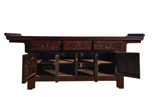 Antique Chinese Elm Everted Flange Altar Sideboard Cabinet