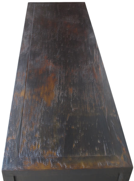 Circa 1926 Antique Chinese Dark Brown Painted Sideboard with Four Drawers and Four Doors