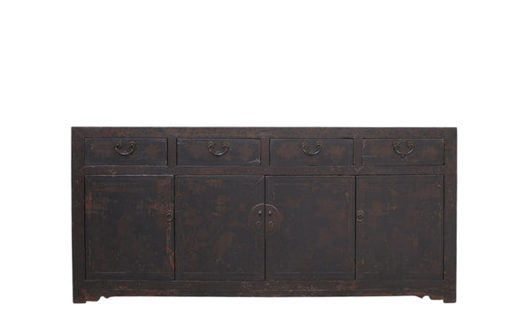 Circa 1926 Antique Chinese Dark Brown Painted Sideboard with Four Drawers and Four Doors