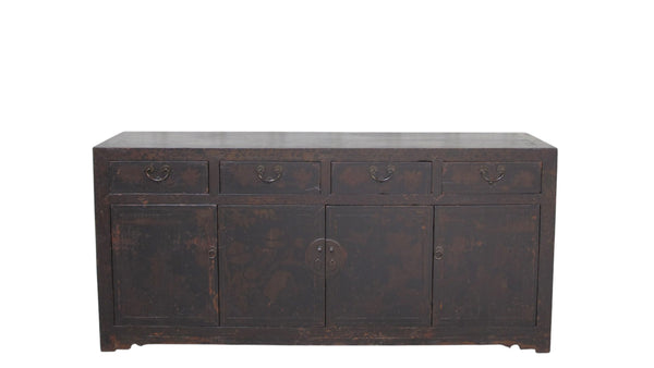 Circa 1926 Antique Chinese Dark Brown Painted Sideboard with Four Drawers and Four Doors