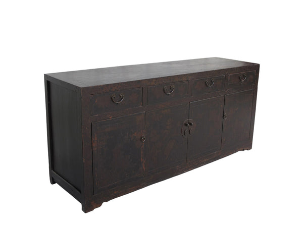 Circa 1926 Antique Chinese Dark Brown Painted Sideboard with Four Drawers and Four Doors