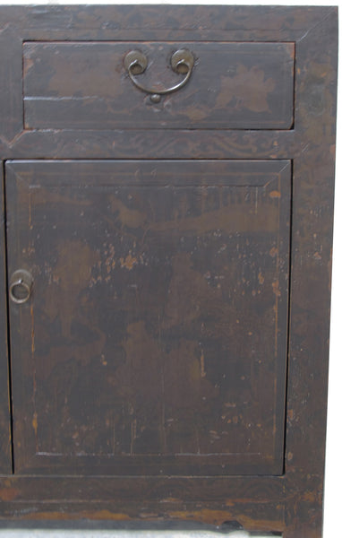 Circa 1926 Antique Chinese Dark Brown Painted Sideboard with Four Drawers and Four Doors