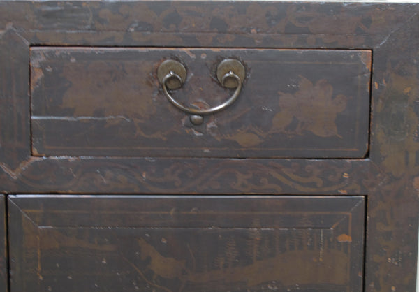 Circa 1926 Antique Chinese Dark Brown Painted Sideboard with Four Drawers and Four Doors