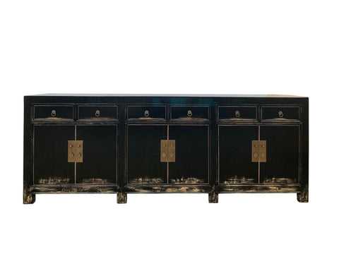 Rustic Chinese Solid Pine 6 Drawer Sideboard