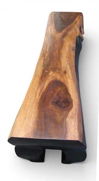71" Inchs Long Two-Tone Hand Carved Modern Sculptural Bench in Ebony & Brown