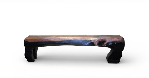 71" Inchs Long Two-Tone Hand Carved Modern Sculptural Bench in Ebony & Brown