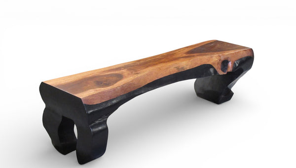 71" Inchs Long Two-Tone Hand Carved Modern Sculptural Bench in Ebony & Brown
