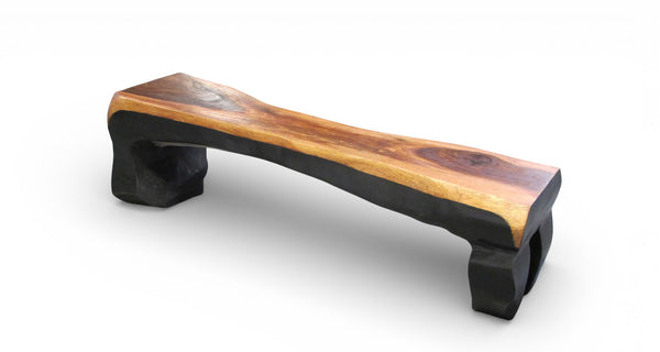 71" Inchs Long Two-Tone Hand Carved Modern Sculptural Bench in Ebony & Brown