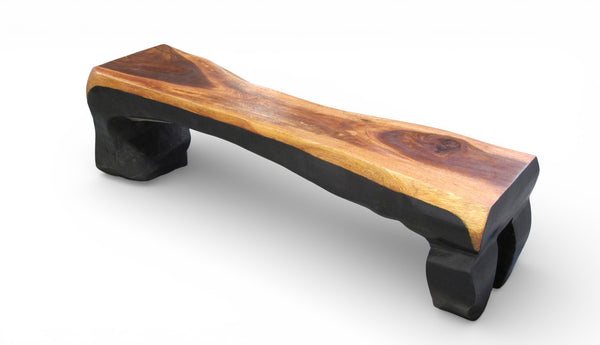 71" Inchs Long Two-Tone Hand Carved Modern Sculptural Bench in Ebony & Brown