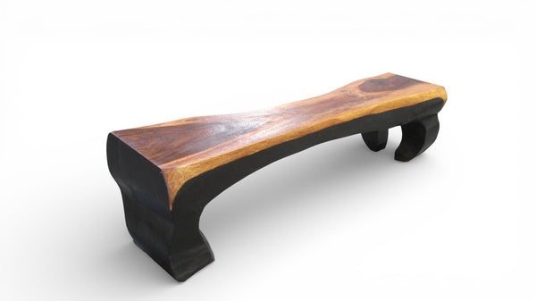 71" Inchs Long Two-Tone Hand Carved Modern Sculptural Bench in Ebony & Brown