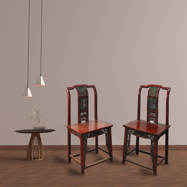 Pair Antique Chinese Blue Eye Side Chairs