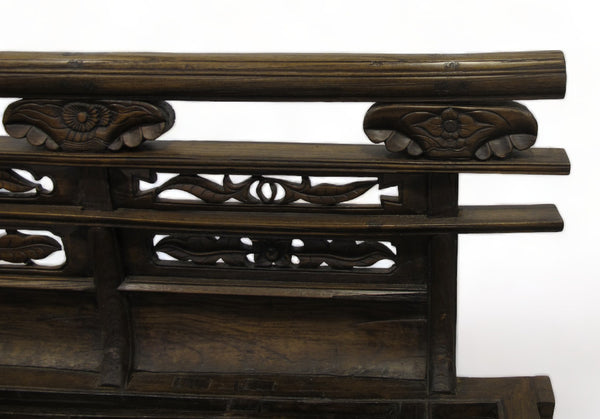 Antique Chinese Loveseat w Hand Carved Back and Legs