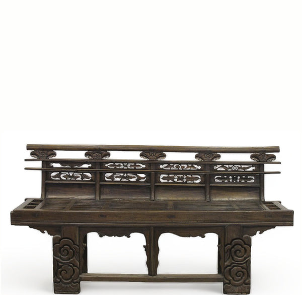 Antique Chinese Loveseat w Hand Carved Back and Legs