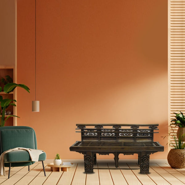 Antique Chinese Loveseat w Hand Carved Back and Legs