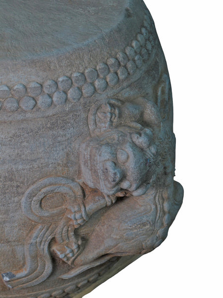 Hand Carved Stone Foo Dog Drum Stool or Side Table