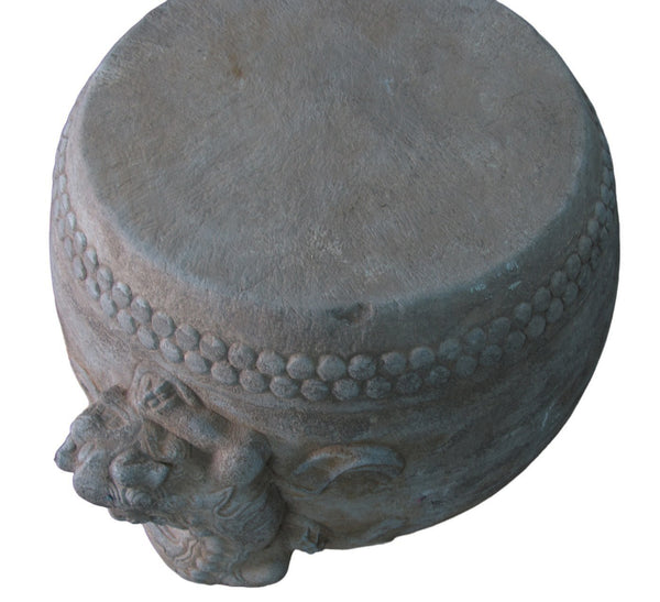 Hand Carved Stone Foo Dog Drum Stool or Side Table
