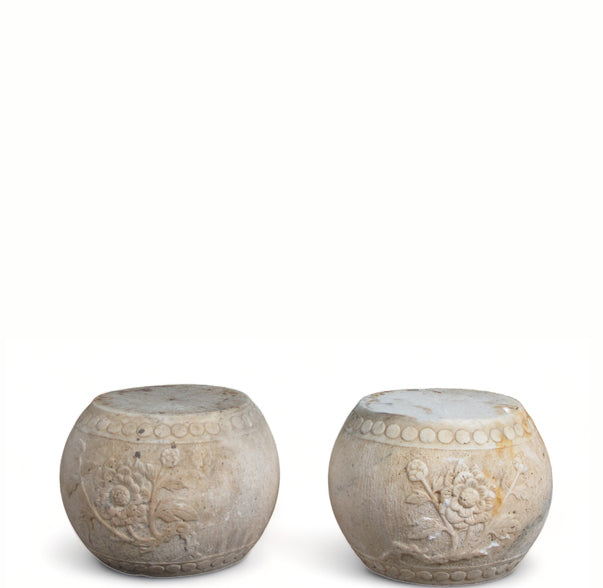 A pair Hand Carved Vintage Stone Drum