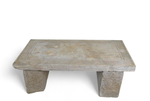 Antique Hand Carved Top Garden Stone Table or Bench
