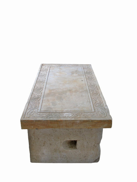 Antique Hand Carved Top Garden Stone Table or Bench