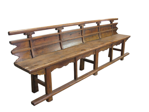 Antique 111" Inch Long Elm Wood Bench - Dyag East