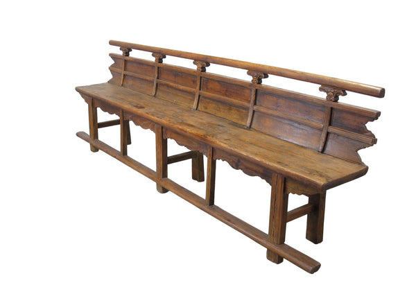 Antique 111" Inch Long Elm Wood Bench - Dyag East