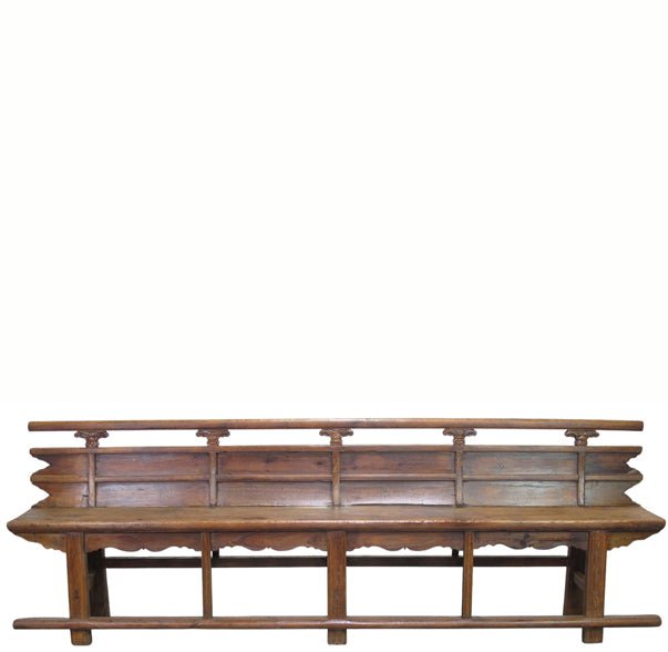 Antique 111" Inch Long Elm Wood Bench - Dyag East