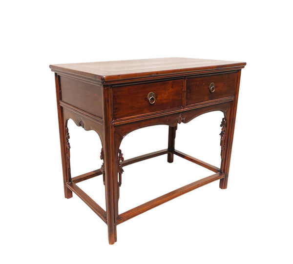 Antique 19th Century Chinese Shanxi Solid Walnut 2-Drawer Side Table - Dyag East
