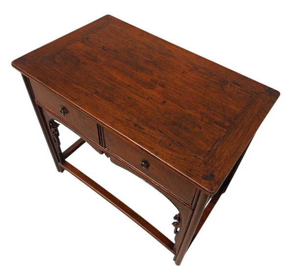 Antique 19th Century Chinese Shanxi Solid Walnut 2-Drawer Side Table - Dyag East