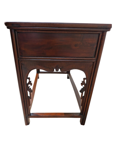 Antique 19th Century Chinese Shanxi Solid Walnut 2-Drawer Side Table - Dyag East