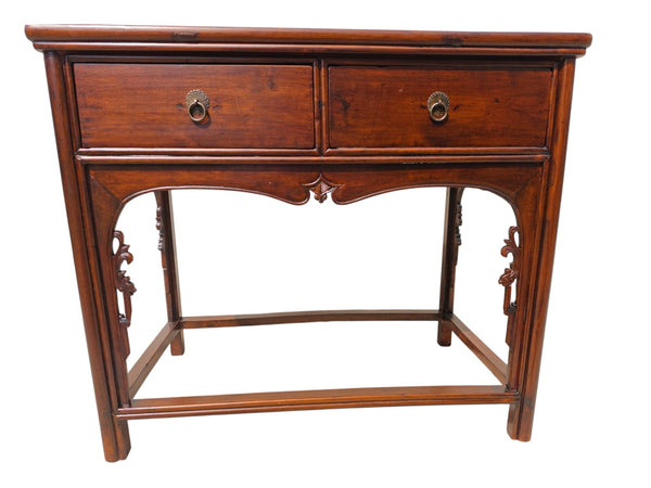 Antique 19th Century Chinese Shanxi Solid Walnut 2-Drawer Side Table - Dyag East