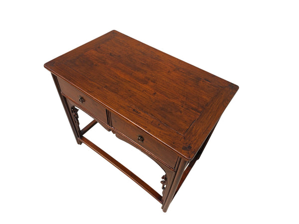 Antique 19th Century Chinese Shanxi Solid Walnut 2-Drawer Side Table - Dyag East