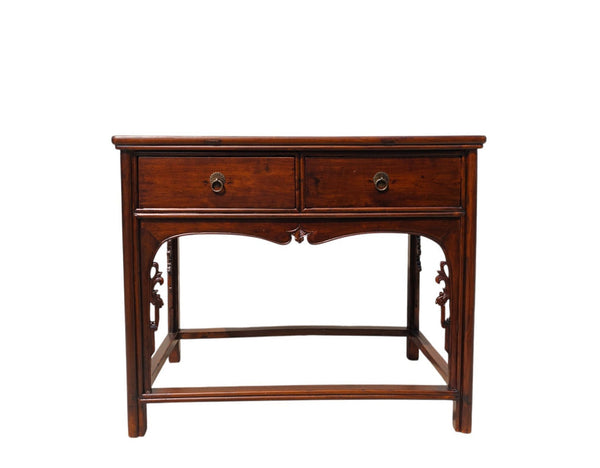 Antique 19th Century Chinese Shanxi Solid Walnut 2-Drawer Side Table - Dyag East