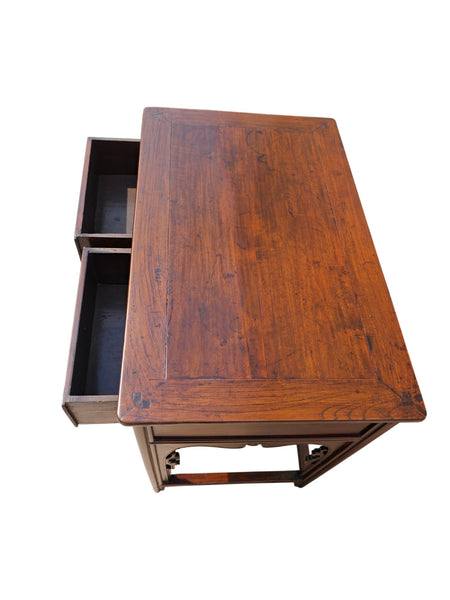 Antique 19th Century Chinese Shanxi Solid Walnut 2-Drawer Side Table - Dyag East