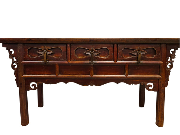 Antique 19th Century Solid Elm Altar Console Table - Dyag East