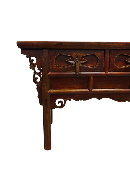 Antique 19th Century Solid Elm Altar Console Table - Dyag East