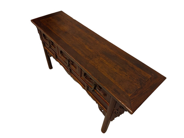 Antique 19th Century Solid Elm Altar Console Table - Dyag East