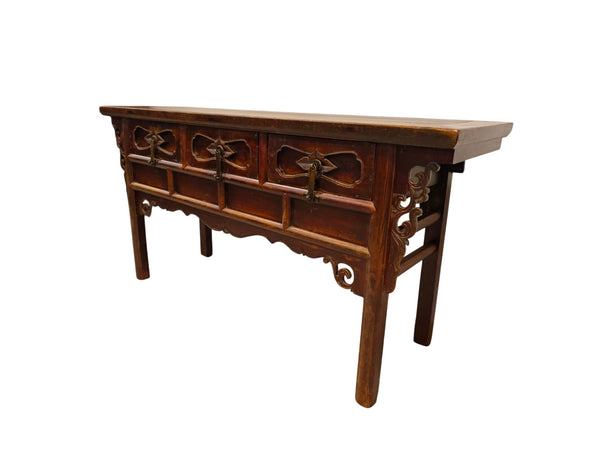 Antique 19th Century Solid Elm Altar Console Table - Dyag East