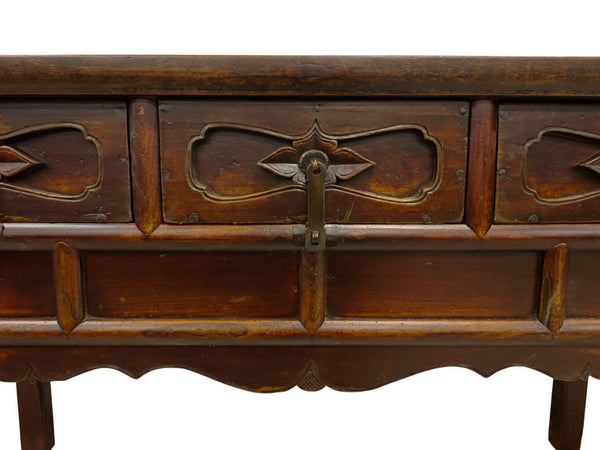 Antique 19th Century Solid Elm Altar Console Table - Dyag East