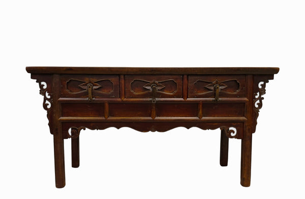 Antique 19th Century Solid Elm Altar Console Table - Dyag East