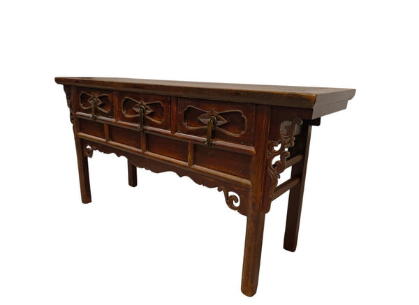 Antique 19th Century Solid Elm Altar Console Table - Dyag East
