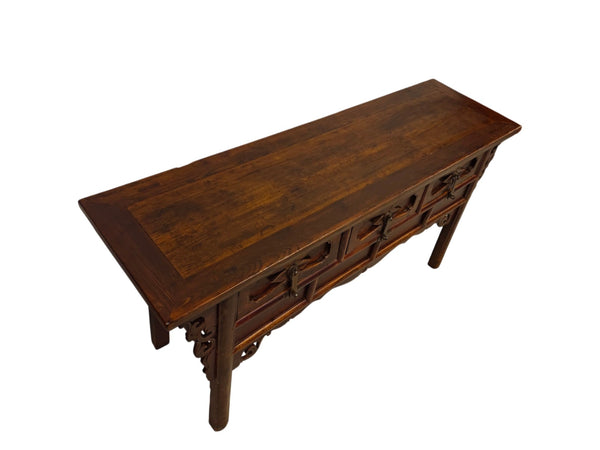 Antique 19th Century Solid Elm Altar Console Table - Dyag East