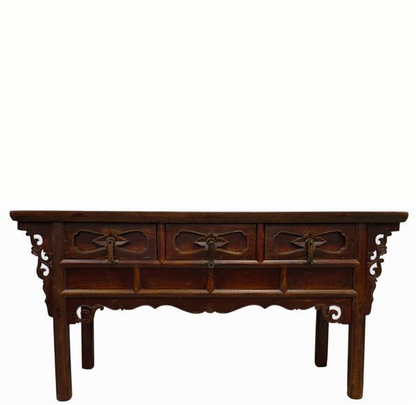 Antique 19th Century Solid Elm Altar Console Table - Dyag East