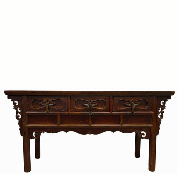 Antique 19th Century Solid Elm Altar Console Table - Dyag East