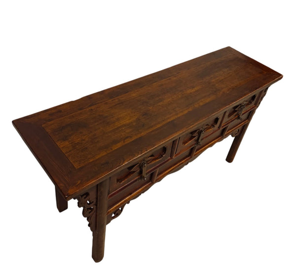 Antique 19th Century Solid Elm Altar Console Table - Dyag East