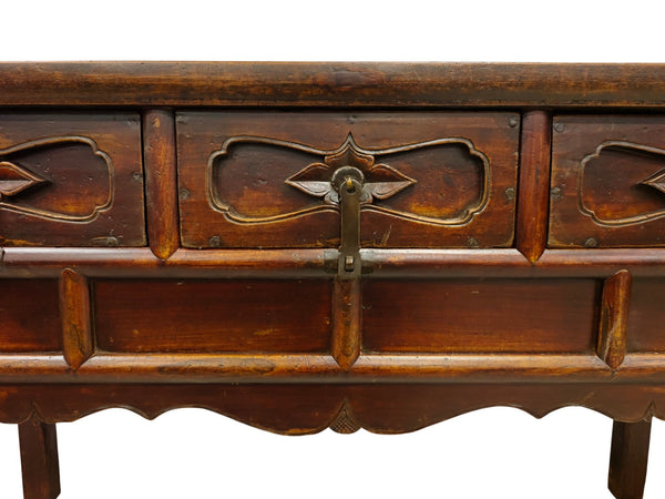 Antique 19th Century Solid Elm Altar Console Table - Dyag East