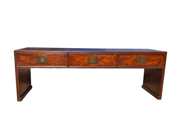 Antique 20th Century Chinese Elm 3 Drawer Console Table - Dyag East
