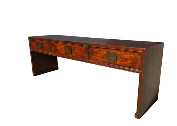 Antique 20th Century Chinese Elm 3 Drawer Console Table - Dyag East