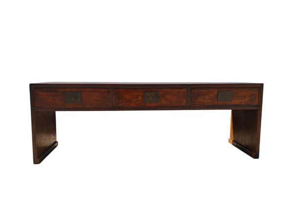 Antique 20th Century Chinese Elm 3 Drawer Console Table - Dyag East