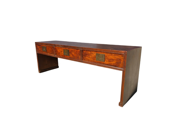 Antique 20th Century Chinese Elm 3 Drawer Console Table - Dyag East