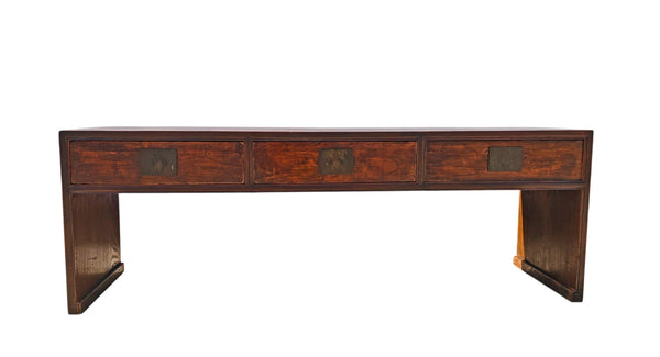 Antique 20th Century Chinese Elm 3 Drawer Console Table - Dyag East